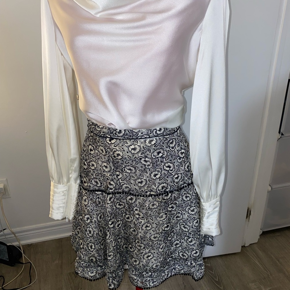 Derek Lam Black and White Patterned Mini Skirt